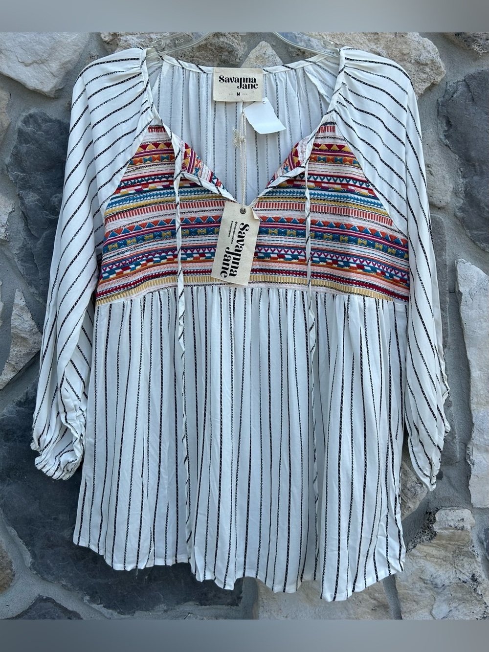 NEW Savanna Jane Boho Blouse Top Size M Embroidered Western Festival Shabby Chic